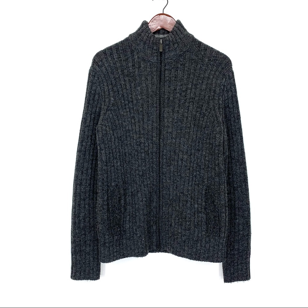 Kenneth Cole Reaction Charcoal Wool Blend Fitted Stretchy Wide Ribbed Sweater
